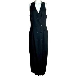 GAP BLACK SLEEVELESS DOUBLE BREASTED MAXI DRESS TIE RIBBON BELT
